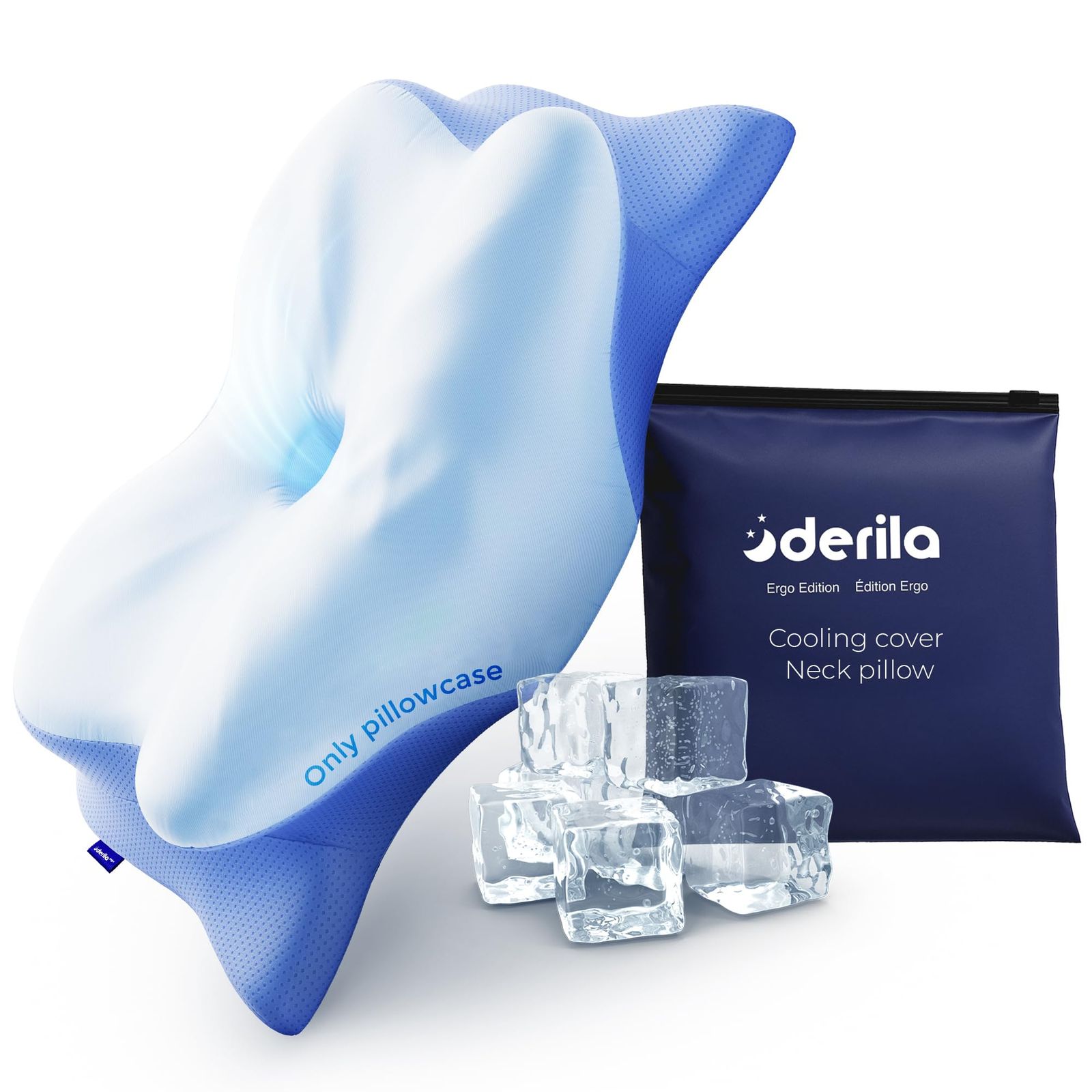 Derila Ergo冷却ピローケース、低反発枕冷却カバー、暑い眠りの方のための通気性デザイン、冷却効果Derila Ergo 21.2 x 14.2 x 4.7インチの枕に最適カバーのみ。