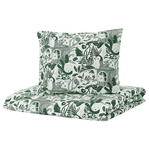 IKEA イケア ホワイト グリーン 森 シングル掛け布団カバーシングル150x200cm 枕カバー 50x60cm m60576805 SKOGSDUVA スコグスデューヴァ