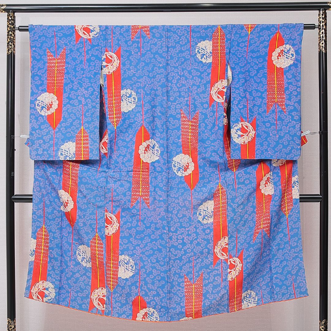 アンティーク 紬 袷 身丈135cm 裄丈60cm 正絹 Bランク バチ衿 XSサイズ