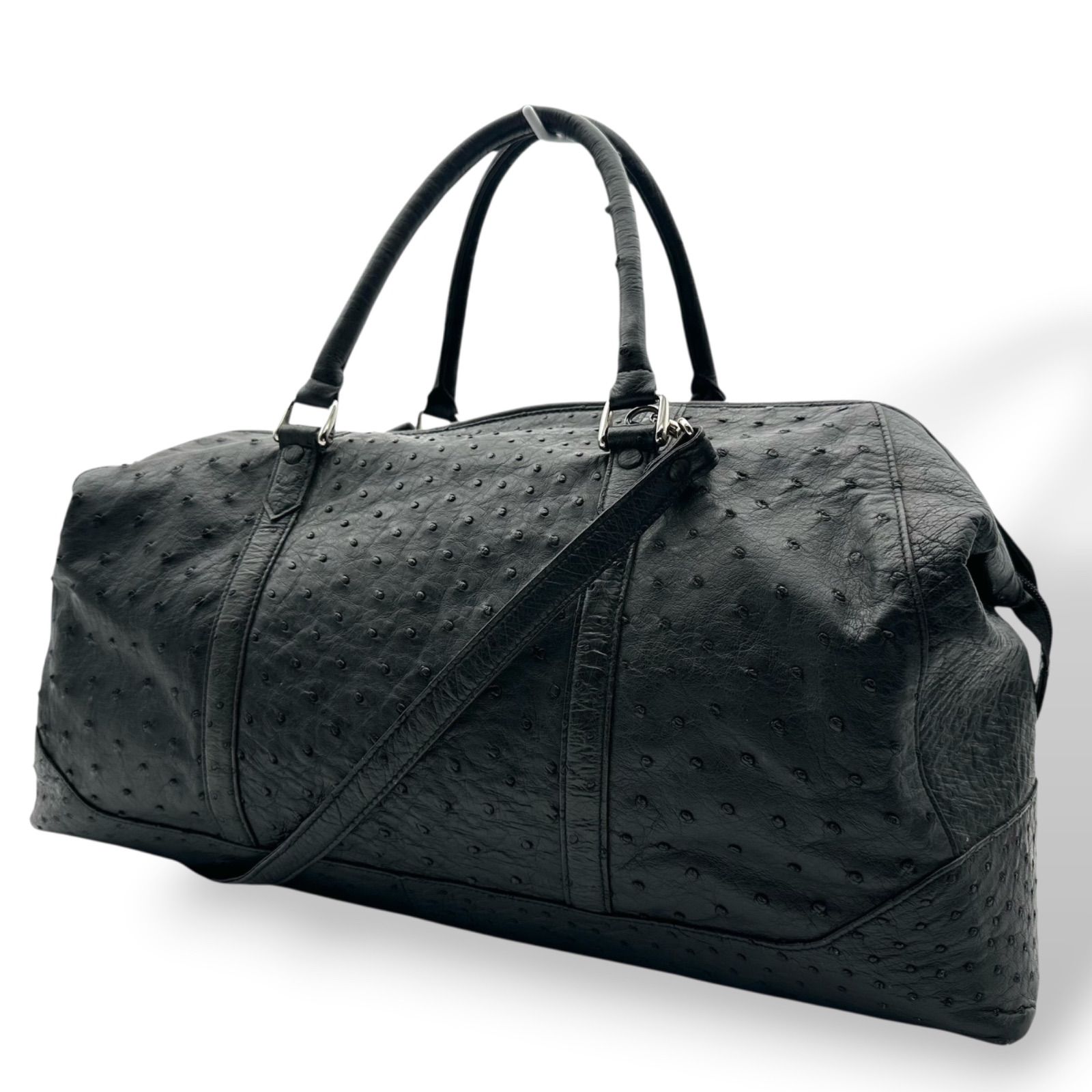 【美品 高級◎】オーストリッチ ボストンバッグ 2way 斜め掛け 大容量 B4978】 オーストリッチ ボストンバッグ 2way ショルダーストラップ