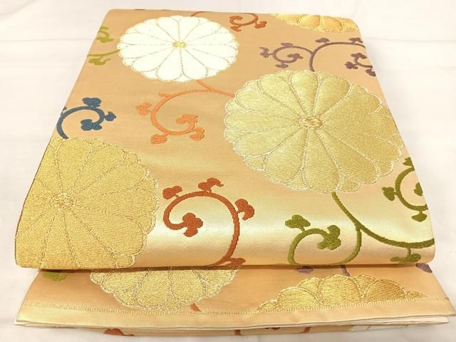 平和屋着物◎六通柄袋帯　唐織　花唐草文　金糸　正絹　逸品　AABI1071yx 平和屋着物◎六通柄袋帯 唐織 花唐草文 金糸 正絹 逸品 AABI1071yx