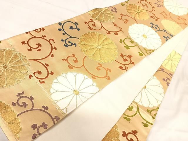 平和屋着物◎六通柄袋帯　唐織　花唐草文　金糸　正絹　逸品　AABI1071yx 平和屋着物◎六通柄袋帯 唐織 花唐草文 金糸 正絹 逸品 AABI1071yx
