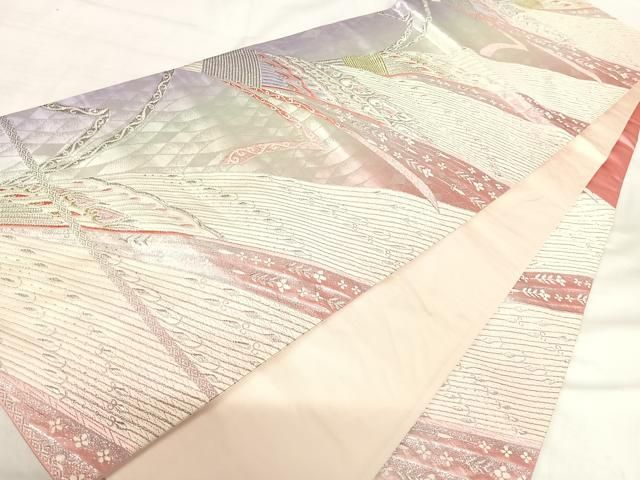 平和屋着物◎六通柄袋帯　唐織　孔雀花文　金銀糸　正絹　逸品　AABI1075yx 平和屋着物◎六通柄袋帯 唐織 孔雀花文 金銀糸 正絹 逸品 AABI1075yx