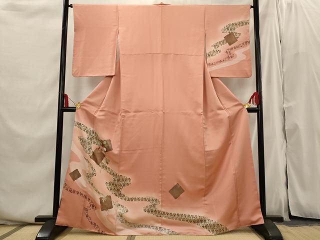 平和屋着物■訪問着　駒刺繍　流水花文　暈し染め　金銀彩　金糸　正絹　逸品　AABI6367st 平和屋着物□訪問着 駒刺繍 流水花文 暈し染め 金銀彩 金糸 正絹 逸品