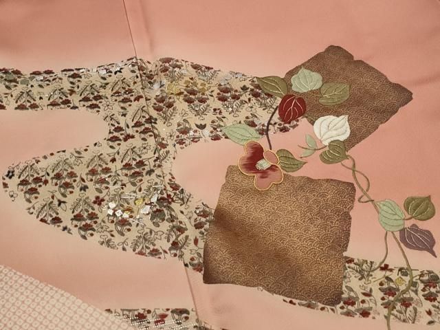 平和屋着物■訪問着　駒刺繍　流水花文　暈し染め　金銀彩　金糸　正絹　逸品　AABI6367st 平和屋着物□訪問着 駒刺繍 流水花文 暈し染め 金銀彩 金糸 正絹 逸品