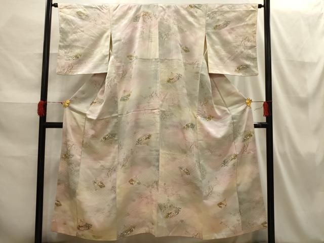平和屋着物●上質な小紋　型染め　流水花蝶文　鈴乃屋扱い　正絹　逸品　未使用　AABG7551ph 平和屋着物○上質な小紋 型染め 流水花蝶文 鈴乃屋扱い 正絹