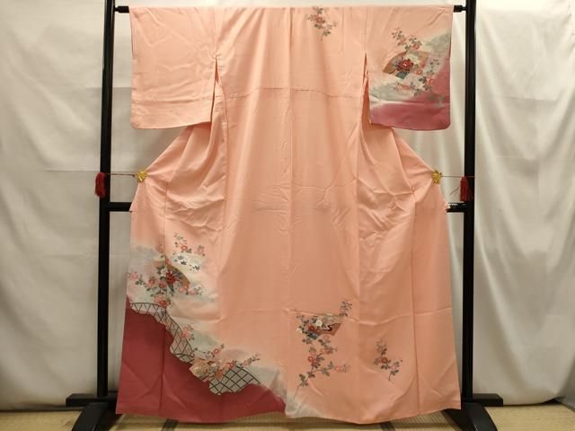 平和屋着物●訪問着　流水地紙花文　暈し染め　金銀彩　正絹　逸品　未使用　CABD8897gh 平和屋着物□訪問着 流水地紙花籬文 暈し染め 金彩 正絹 逸品