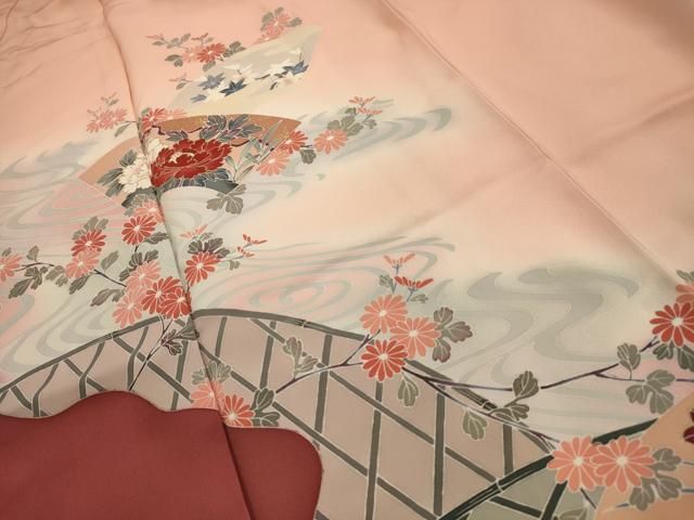 平和屋着物●訪問着　流水地紙花文　暈し染め　金銀彩　正絹　逸品　未使用　CABD8897gh 平和屋着物□訪問着 手描き 螺鈿 流水地紙花文 暈し染め 金銀彩 正絹