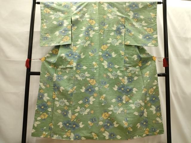 平和屋着物▽上質な紬　単衣　舞花文　正絹　逸品　AABB3884jh 平和屋着物▽上質な紬 単衣 舞花文 正絹 逸品 AABB3884jhの通販 by