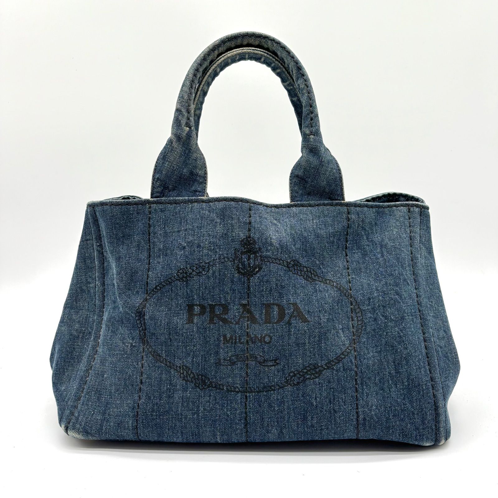 PRADAプラダ カナパ Mサイズ デニム トートバッグ ハンドバッグ 2Y6599 