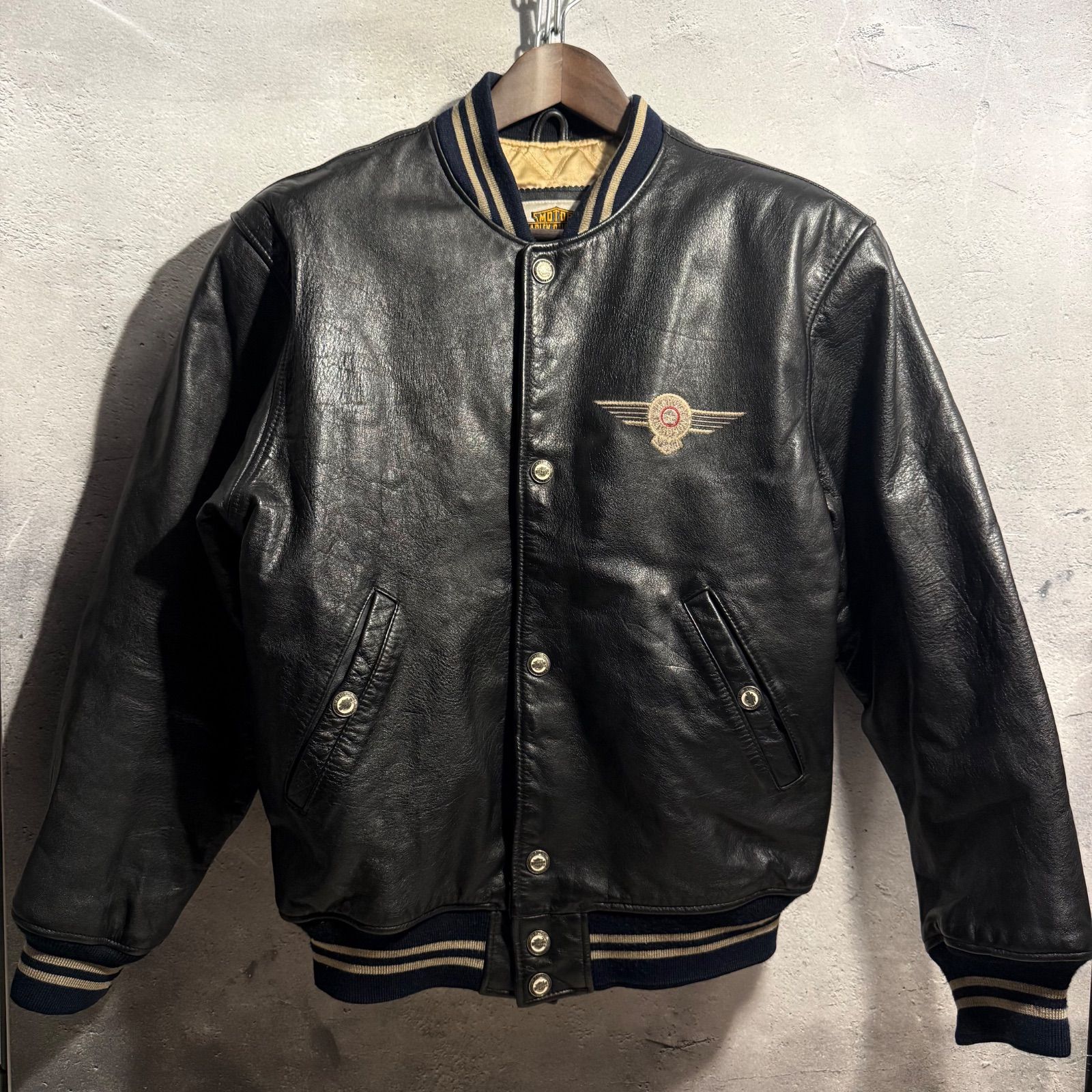 山*魚様 激レア■ハーレーダビッドソン ブルゾン ワッペン レザー　ブラック　L ハーレーダビッドソン HARLEY DAVIDSON ライダースジャケット ダブル