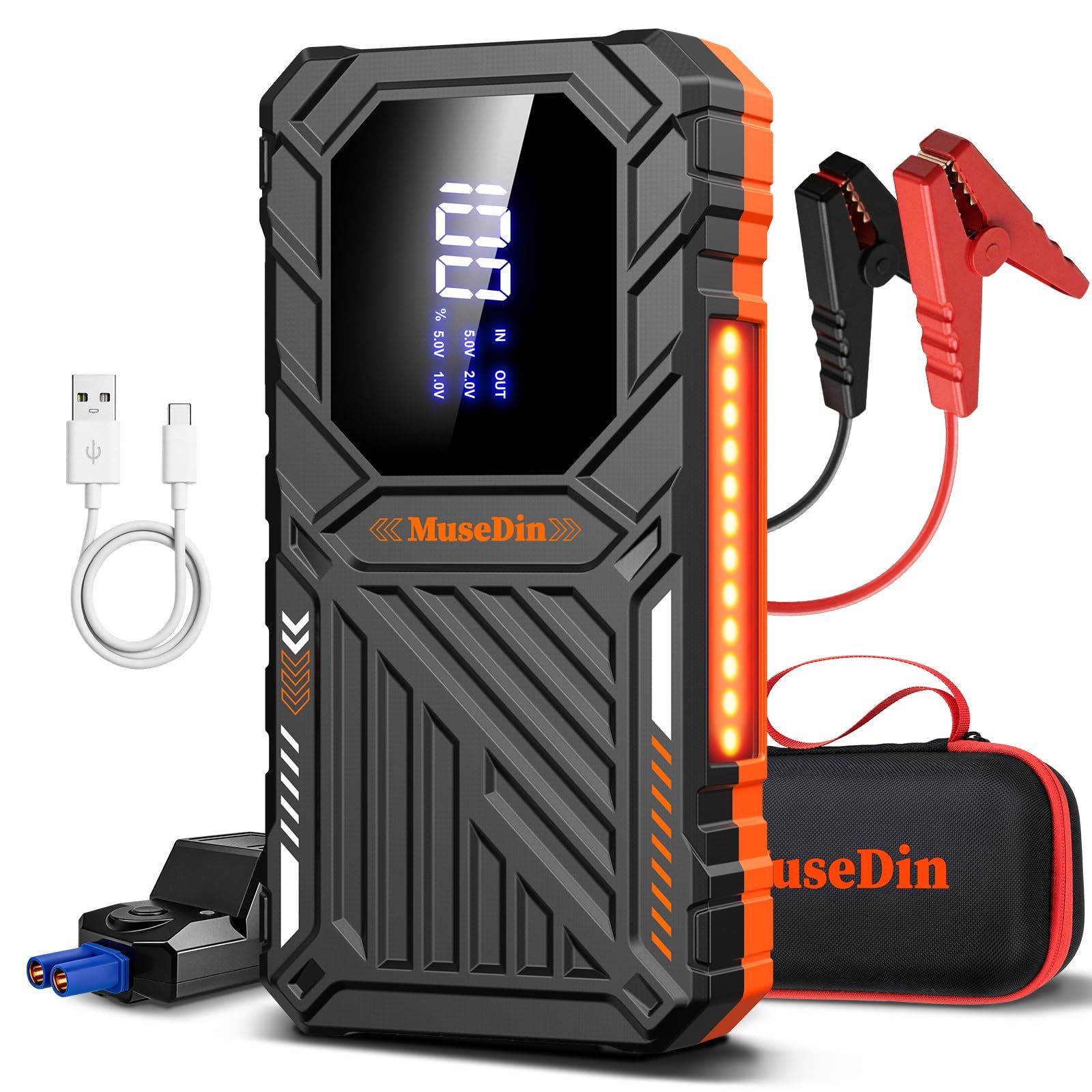 ジャンピングスターター12v DINKALEN ジャンプスターター 12V車用 エンジンスターター 12800mAh 800A