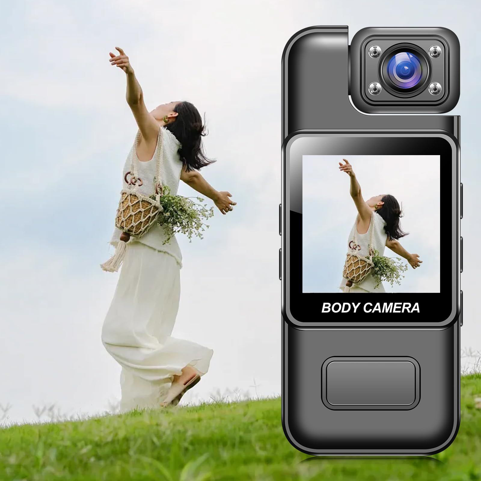 [Newest 1.54 inch compact video camera] Body Camera, Handy Wearable Action Video Shooting, USB Card Reader Included for Cell Phone and Computer Capture, Hidden Mode, Motion Detection, 180 Degree Rotation Lens, Lightweight/Clip Included, Outdoor/Entrance, Indoor Security, Small Security Turtle