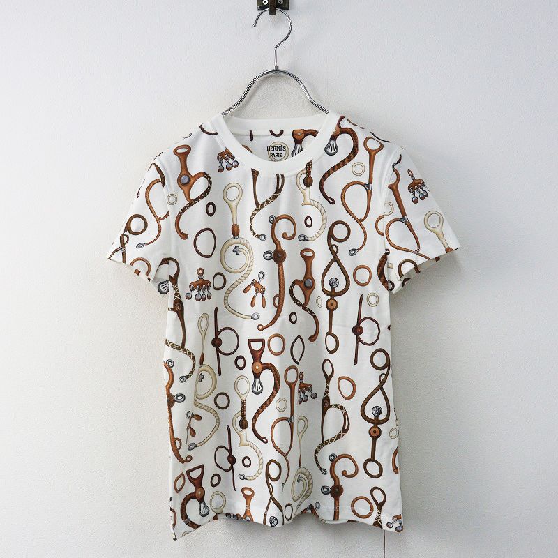 JPタグ 2024SS エルメス HERMES【All Leather Jersey】コットン カノコ プリント 半袖Tシャツ 34//トップス総柄-.【2400014942774】