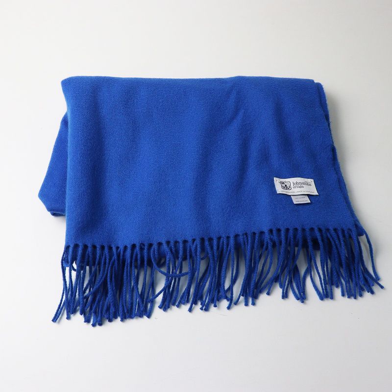 【新品未使用】ジョンストンズ カシミヤ100% 大判ストール ブルー系 日本別注・正規品》ジョンストンズ カシミヤ大判ストール ブロック