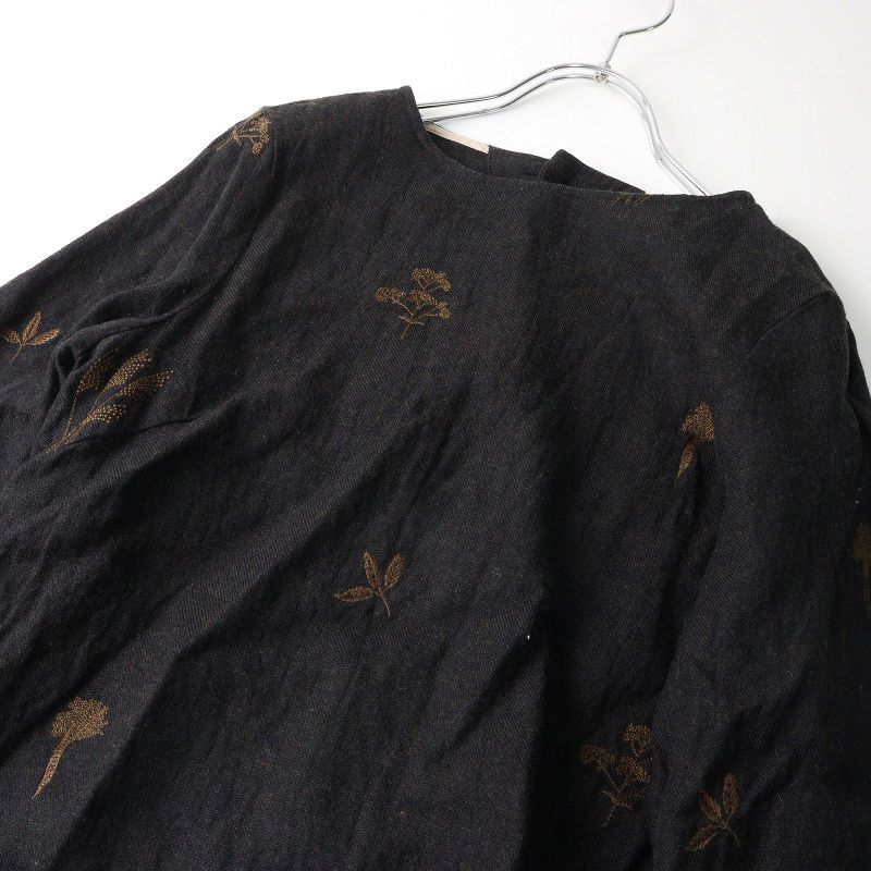 定価30240円 アトリエナルセ atelier naruse リネンウール スモックブラウス Winter-Plants F ブラウン系／刺繍【2400014931525】 定価30240円 アトリエナルセ atelier naruse リネンウール スモック