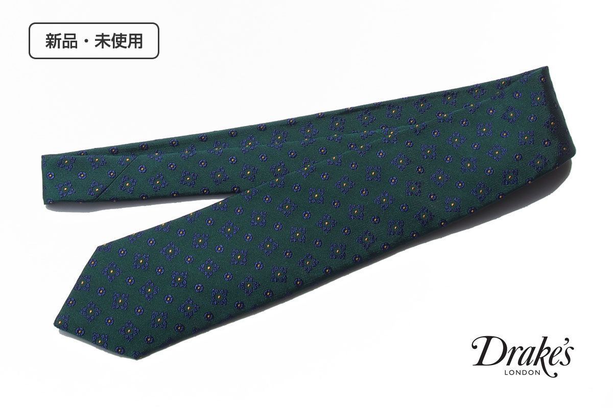 ドレイクス Drake's 新品 フラワーコモン柄シルクネクタイ グリーン