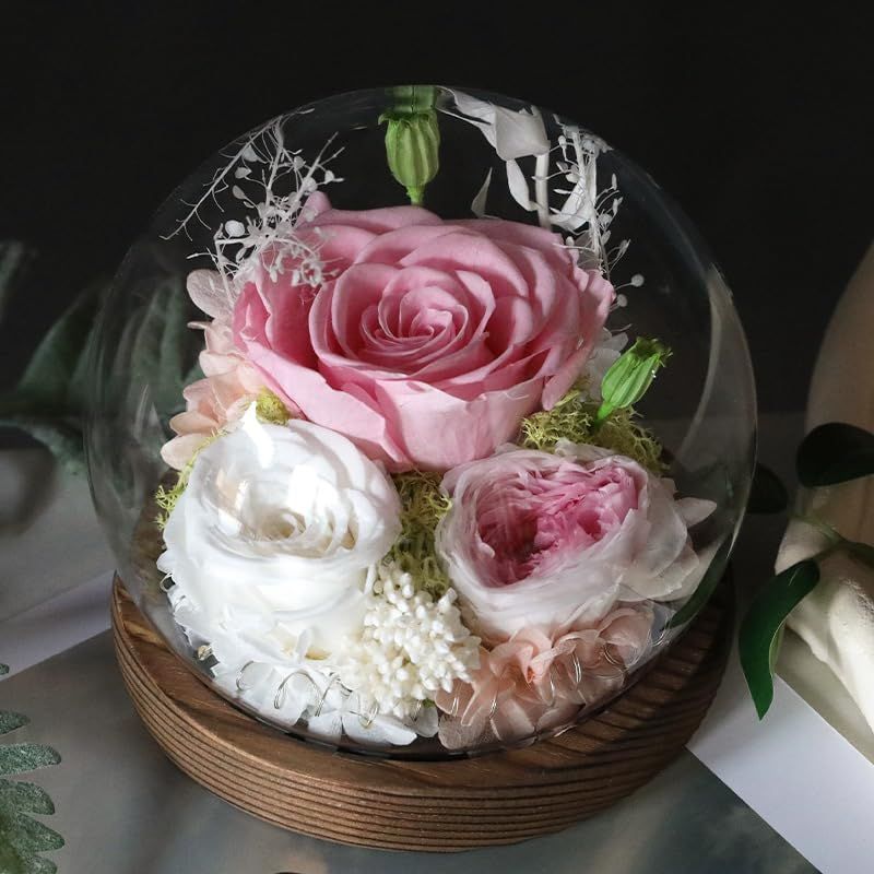 【新品】 Gugxiom プリザーブドフラワー 枯れない花 ブリザードフラワー メッセージカード付き 妻へ誕生日 結婚式 新築 お祝い お見舞い 母の日 プロポーズ ギフト（サクラピンク） 0