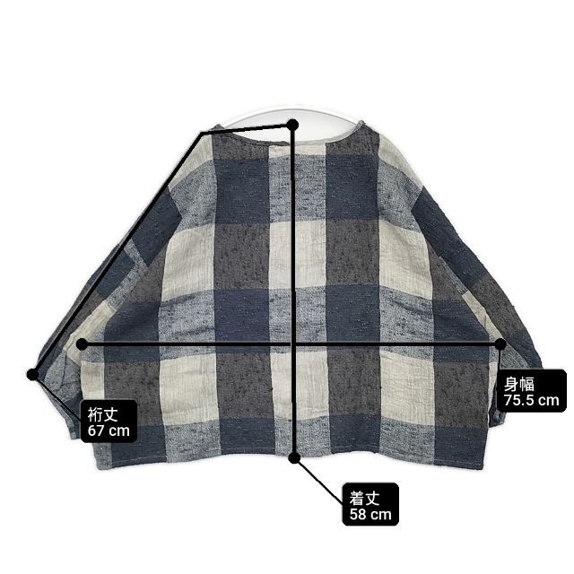 tumugu ワイド ネップ TB14301 チェック ブラウス シャツ グレー ネイビー ベージュ レディース ツムグ【中古】6-0409M∞ tumugu ワイド ネップ TB14301 チェック ブラウス シャツ グレー