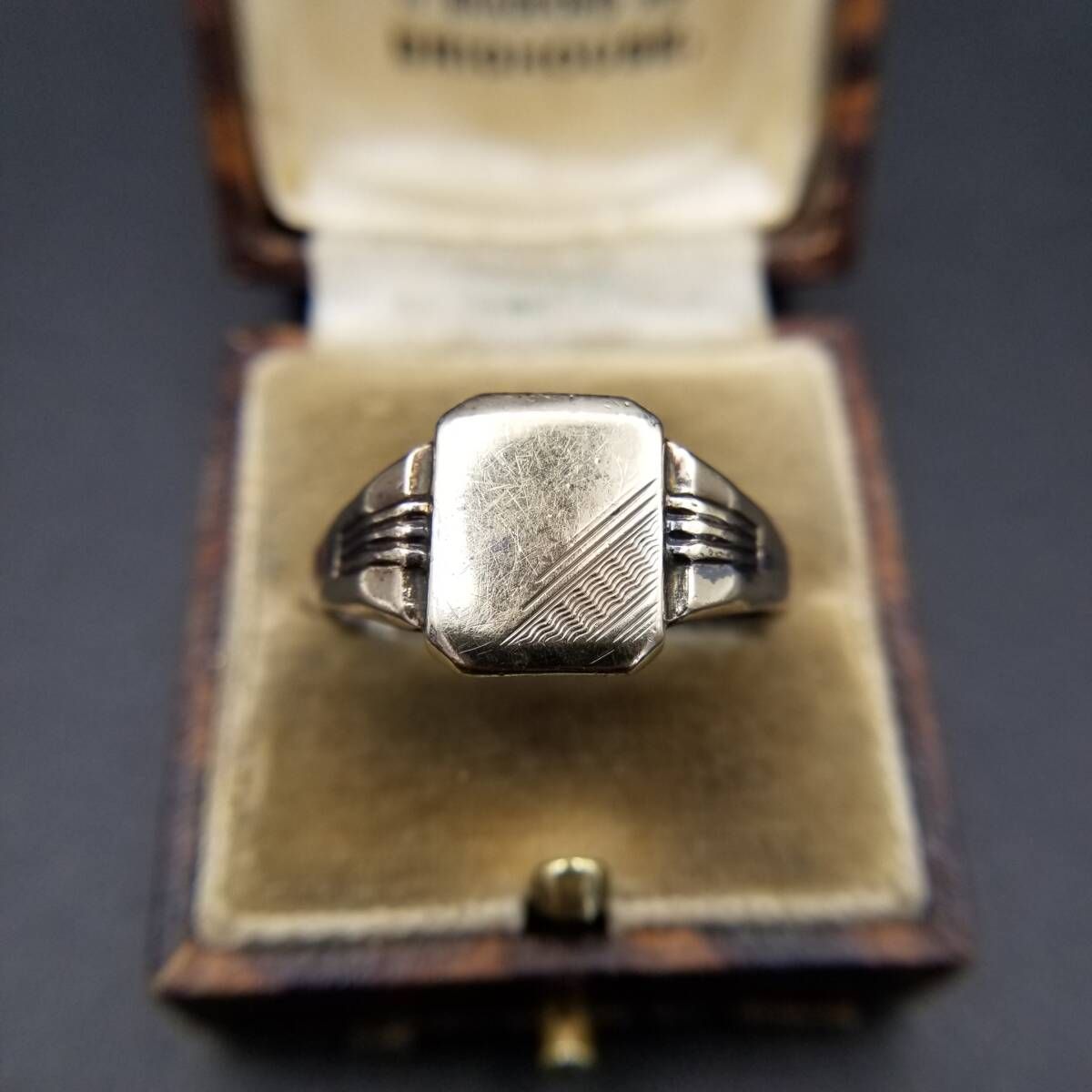 シグネットリング シルバー925 LHNJewelry USA ヴィンテージ JHW社製 英国 ヴィンテージ アールデコ 八角形 エッチング 925