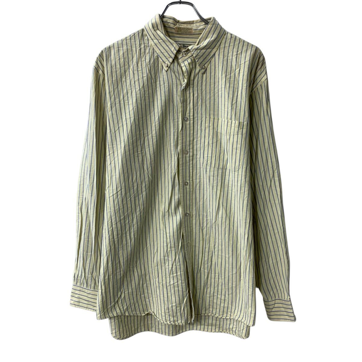 の定番 90s USA製 L.L.Bean 長袖 ストライプシャツ XL イエロー ブルー 