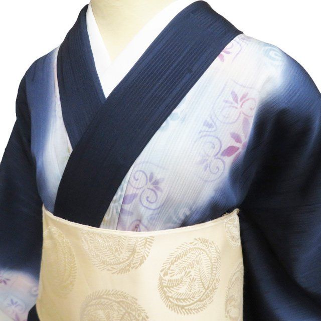 特選 小紋 着物 中古 正絹 袷 カジュアル 花模様 地模様 濃紺色 多色 身丈162cm 裄65cm M きもの北條 A1352-8 特選 小紋 着物 中古 正絹 袷 カジュアル 花模様 地模様 濃紺色 多色