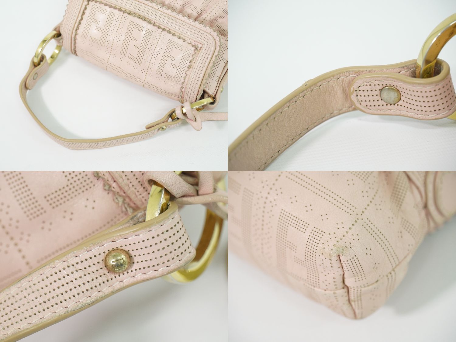 本物 フェンディ FENDI ズッカ ハンドバッグ キャンバス ピンク 8BR042