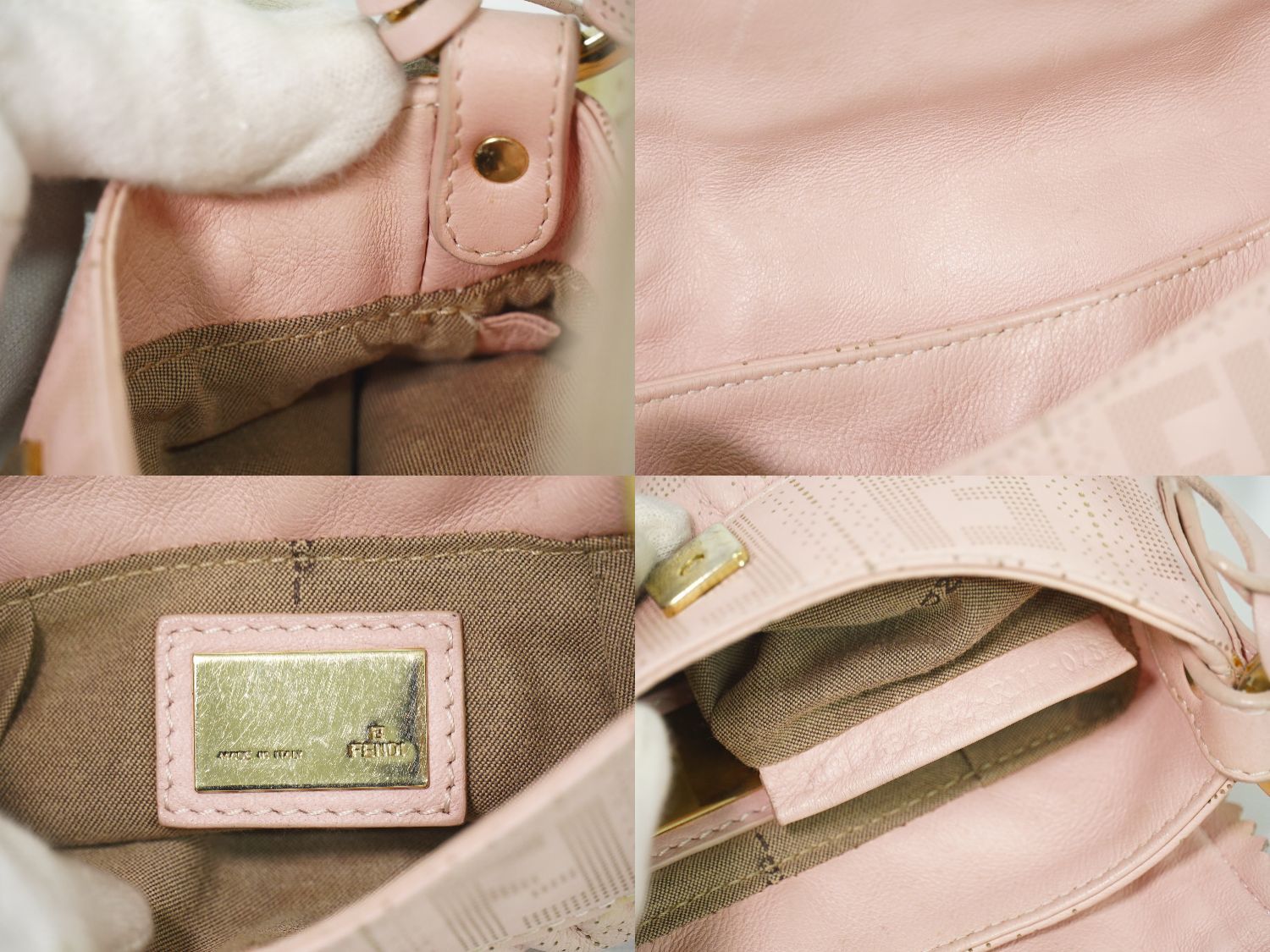 本物 フェンディ FENDI ズッカ ハンドバッグ キャンバス ピンク 8BR042