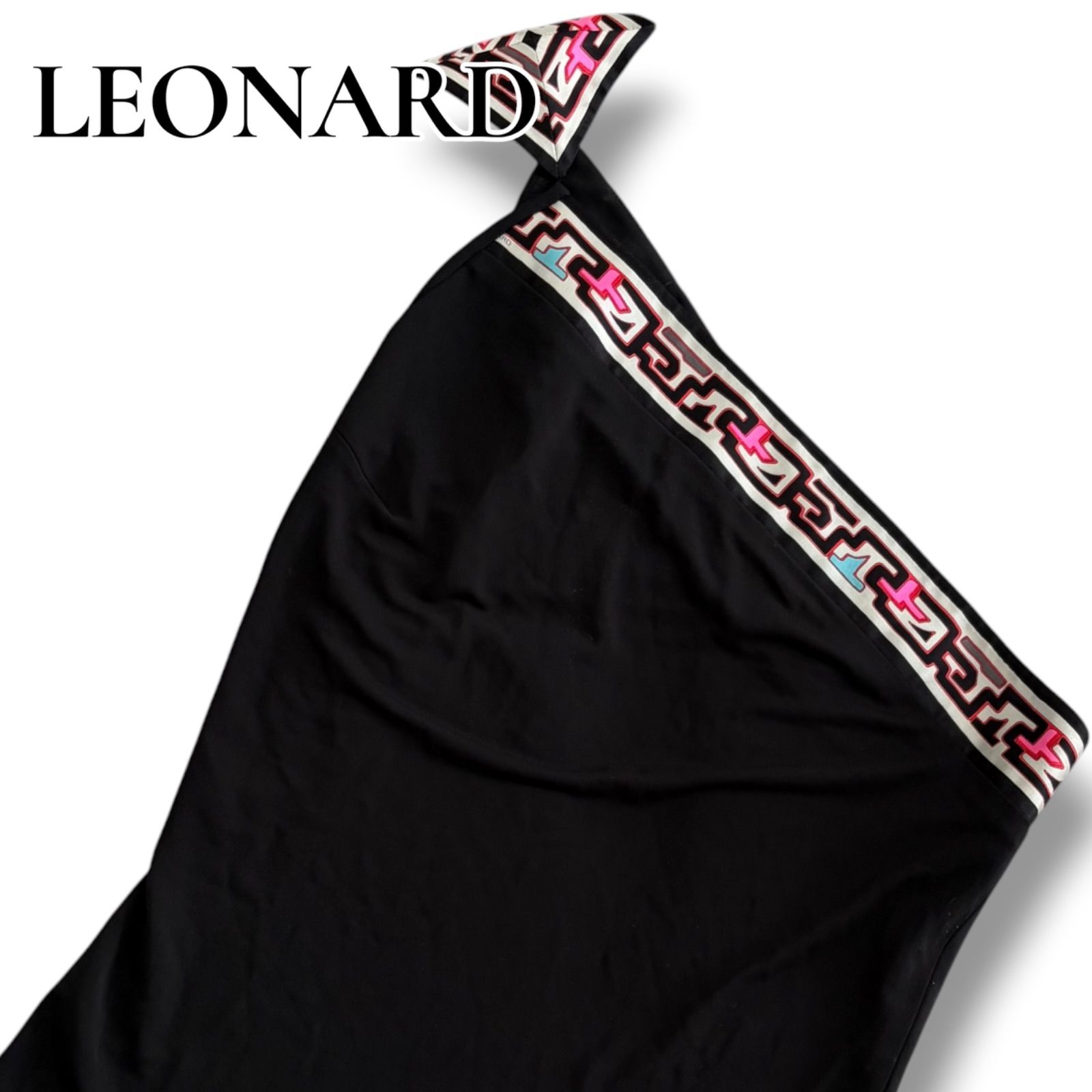美品 LEONARD レオナール アシメ 黒 白 シャツ カットソー ブラック LEONARD レオナール ブラック レディース トップス タンクトップ