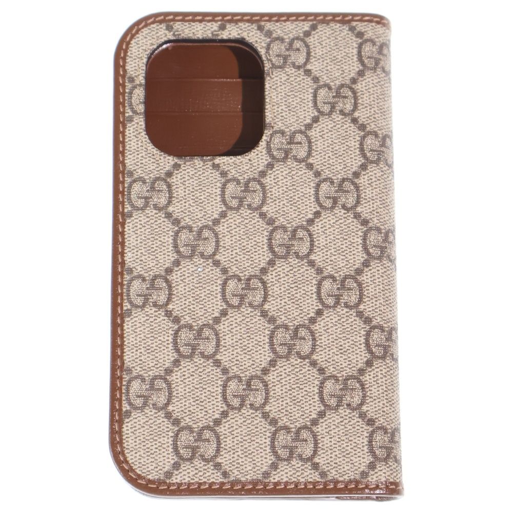 GUCCI (グッチ) GGスプリーム PVC×レザー iPhoneケース ブラウン 760185 15PRO