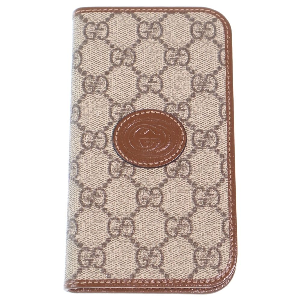GUCCI (グッチ) GGスプリーム PVC×レザー iPhoneケース ブラウン 760185 15PRO