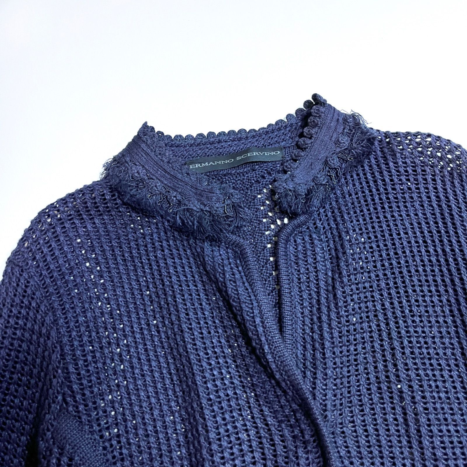 cj64 ERMANNO SCERVINO デザイン 透かし編みフリンジ ジャケット カーディガン　デザインジャケット　フリンジ　装飾　エルマンノシェルヴィーノ cj64 ERMANNO SCERVINO デザイン 透かし編みフリンジ ジャケット