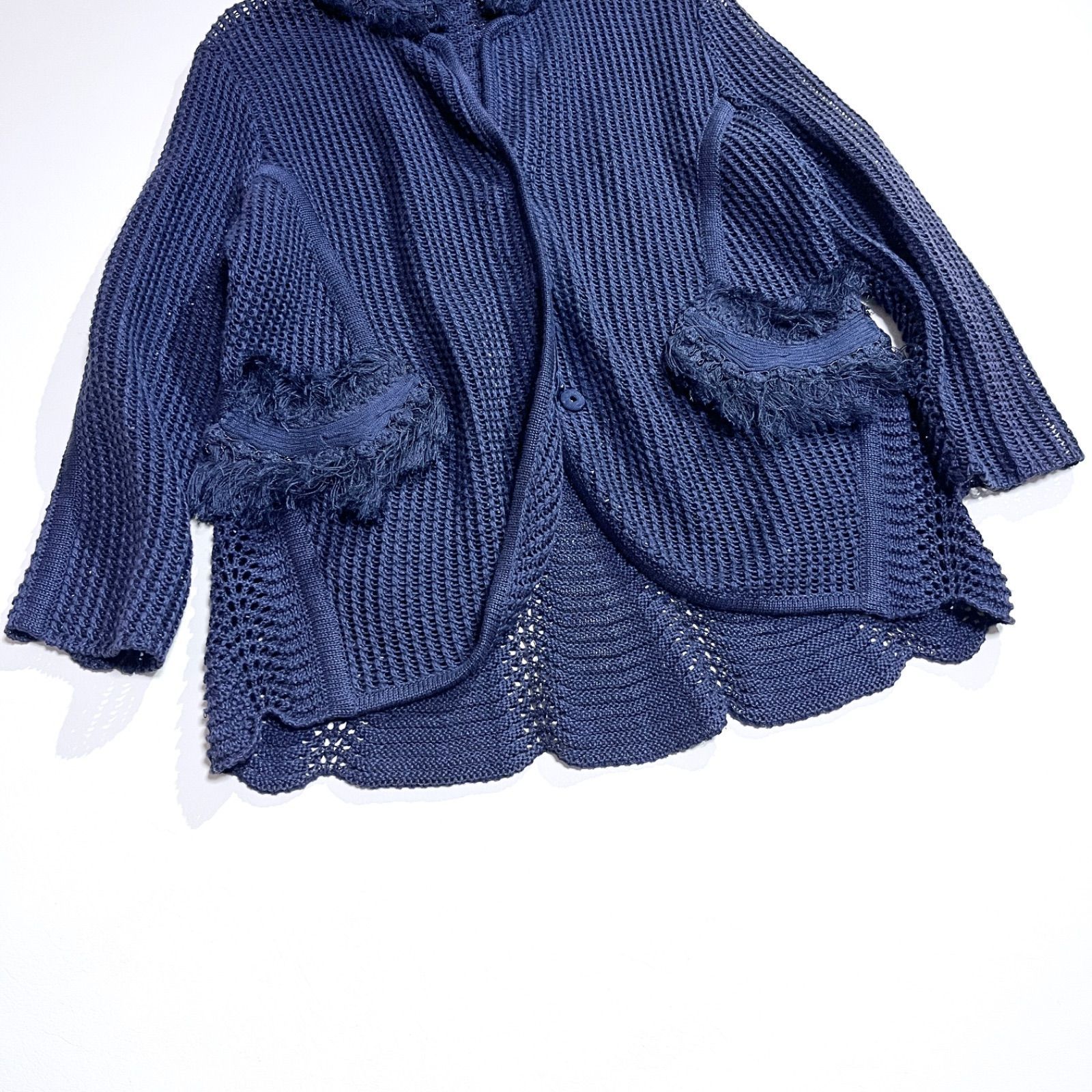 cj64 ERMANNO SCERVINO デザイン 透かし編みフリンジ ジャケット カーディガン　デザインジャケット　フリンジ　装飾　エルマンノシェルヴィーノ cj64 ERMANNO SCERVINO デザイン 透かし編みフリンジ ジャケット