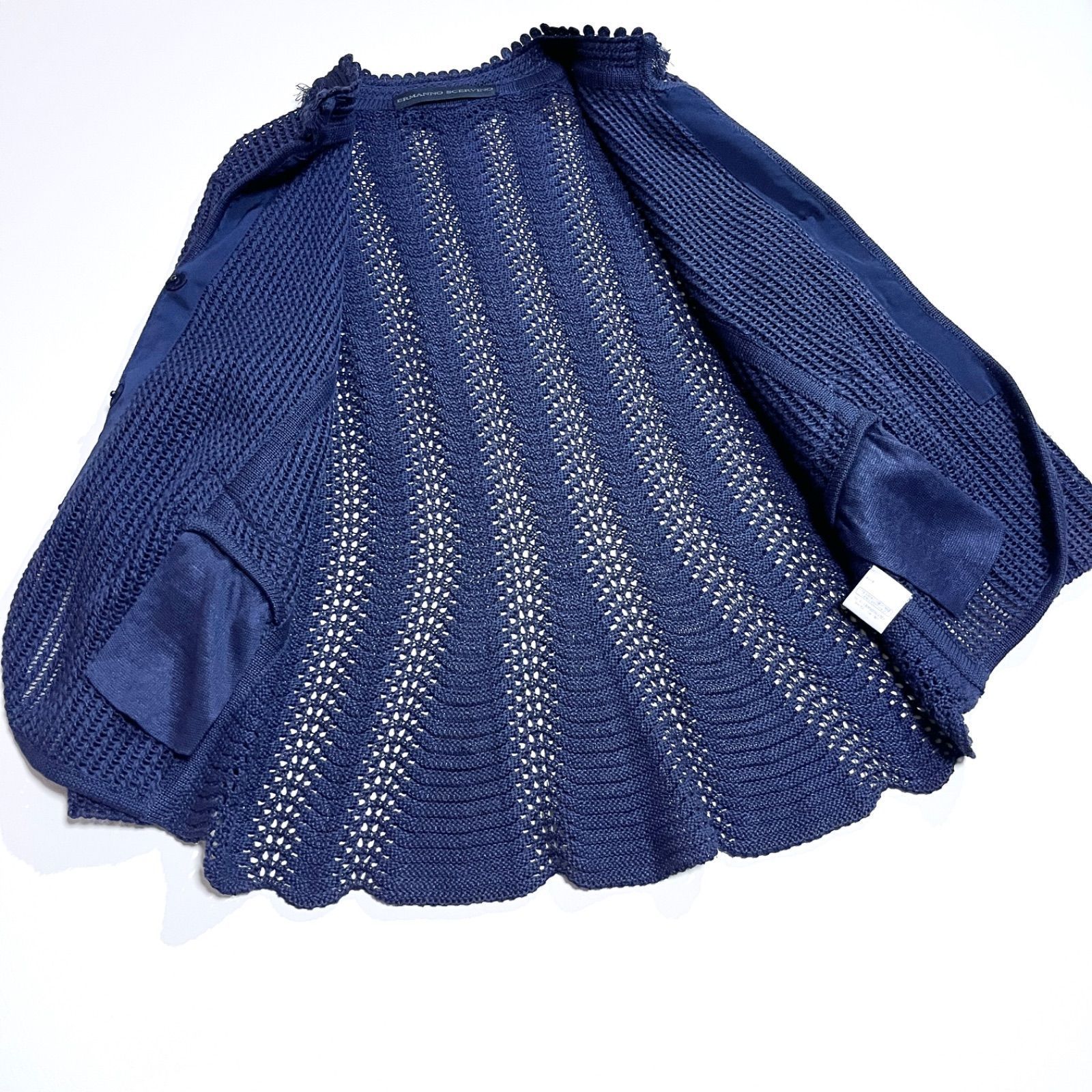cj64 ERMANNO SCERVINO デザイン 透かし編みフリンジ ジャケット カーディガン　デザインジャケット　フリンジ　装飾　エルマンノシェルヴィーノ cj64 ERMANNO SCERVINO デザイン 透かし編みフリンジ ジャケット