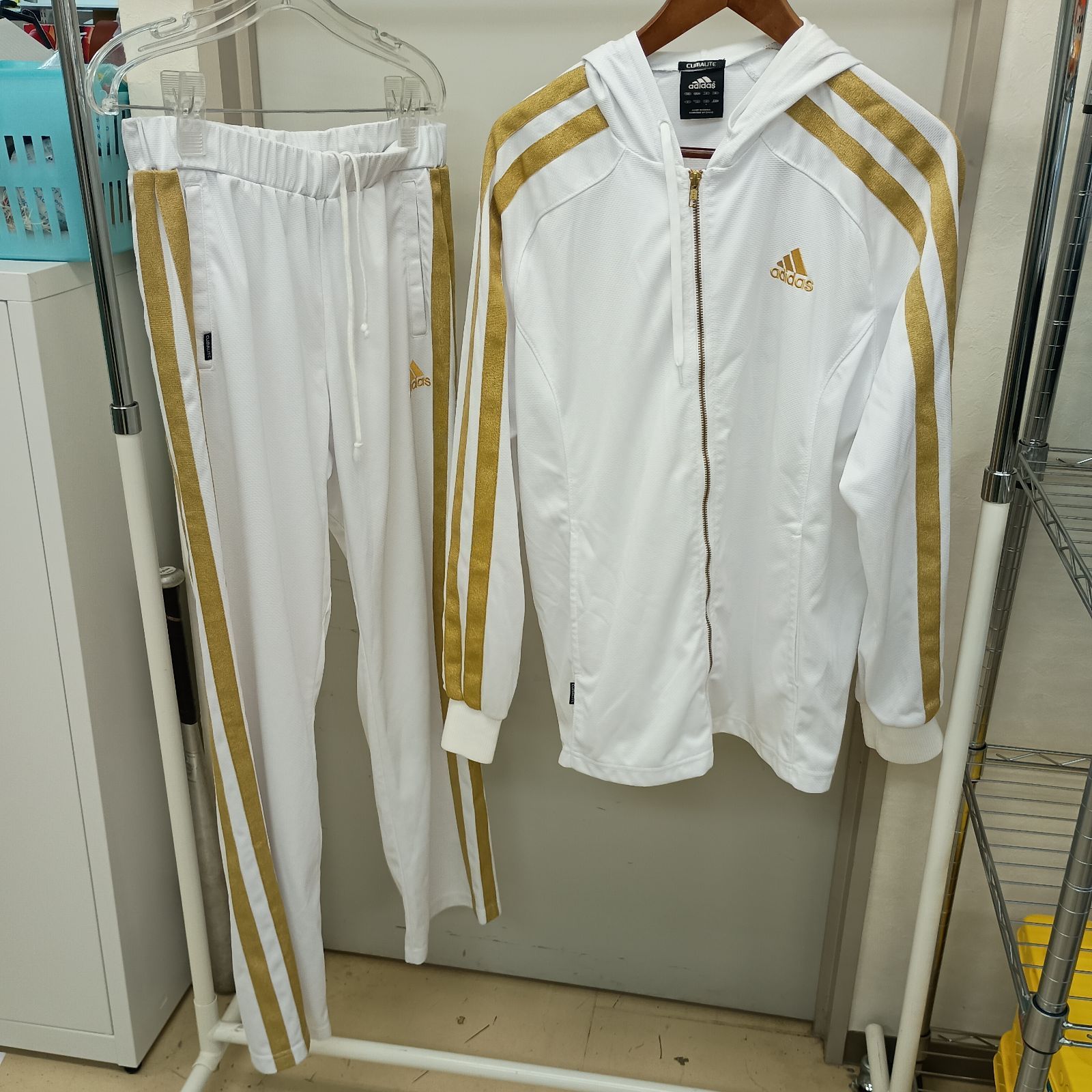 adidas ジャージ上下セット JD2019 フーディー ホワイト ゴールド L 
