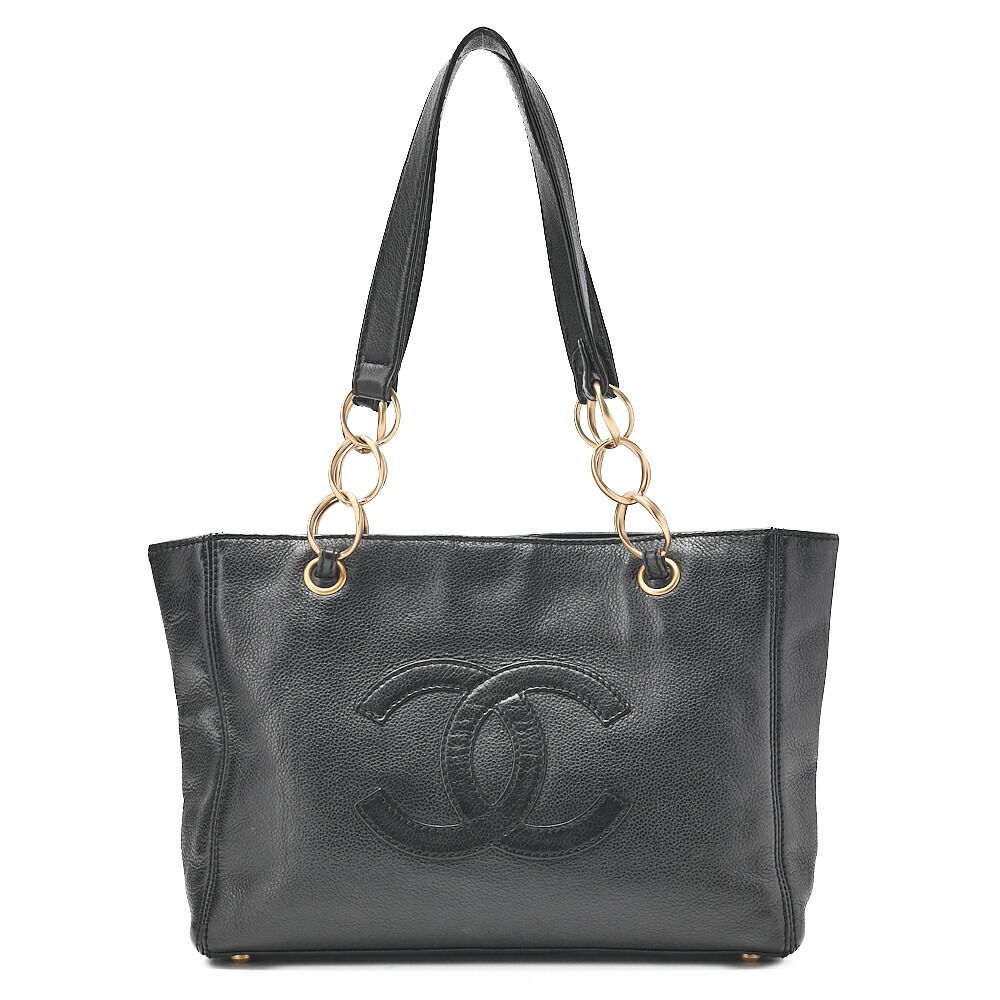 CHANEL シャネル キャビアスキン デカココ チェーンショルダートートバッグ CHANEL シャネル キャビアスキン ココマーク チェーントートバッグ 黒