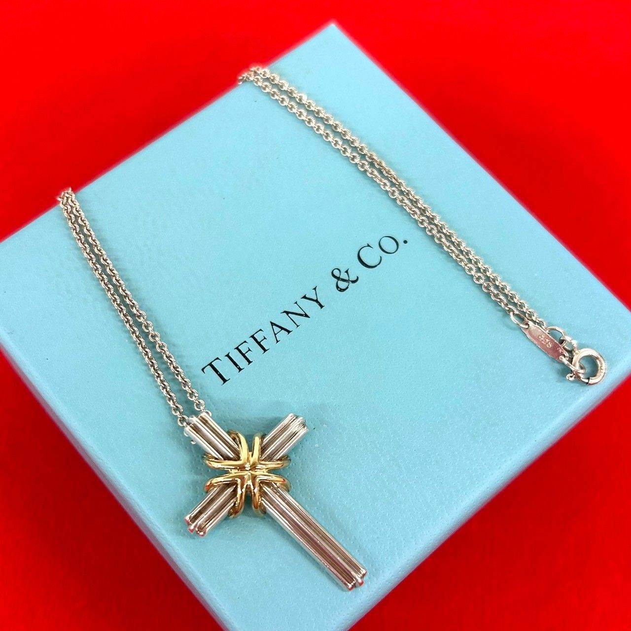 TIFFANY & CO. クロス ペンダントシルバー925 K18 Gold 極 美品 TIFFANY&Co. ティファニー シグネチャー クロス シルバー925