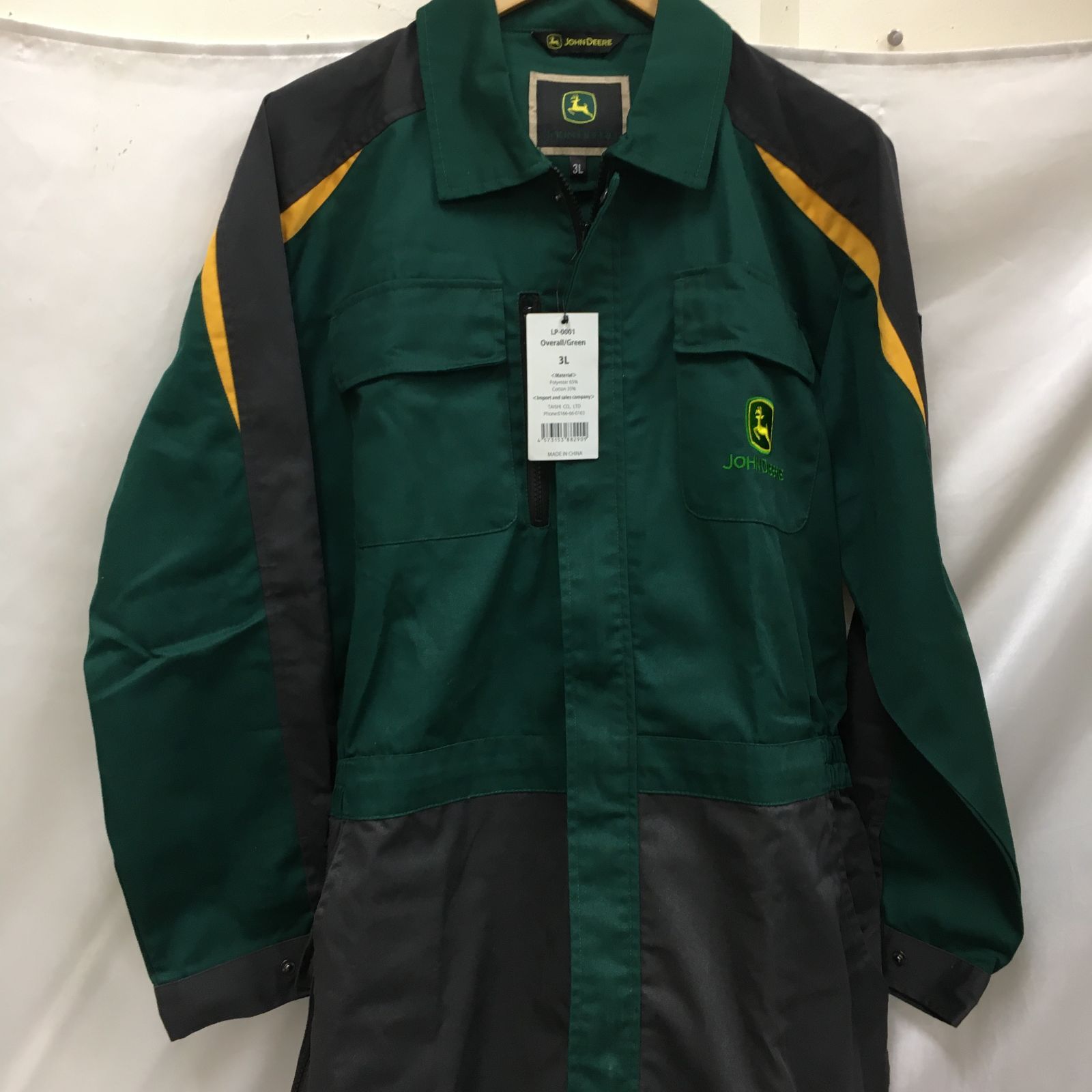 三沢店48-22-0421] JOHN DEERE つなぎ作業服 オリーブグリーン 3L
