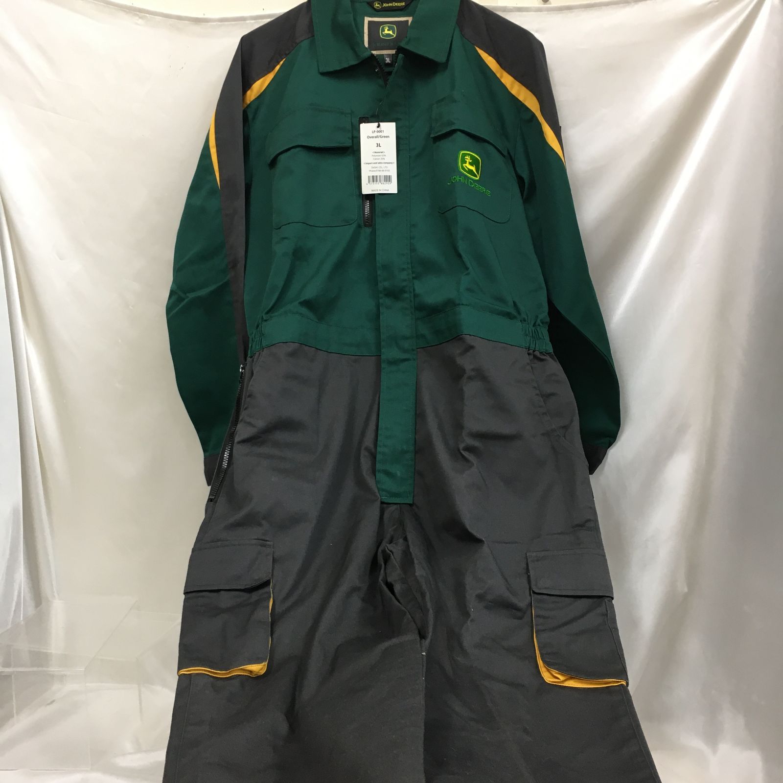 ジョンディア 半袖つなぎLL　2枚　ブリヂストンジャンパーXLのおまけ付き 三沢店48-22-0421] JOHN DEERE つなぎ作業服 オリーブグリーン 3L