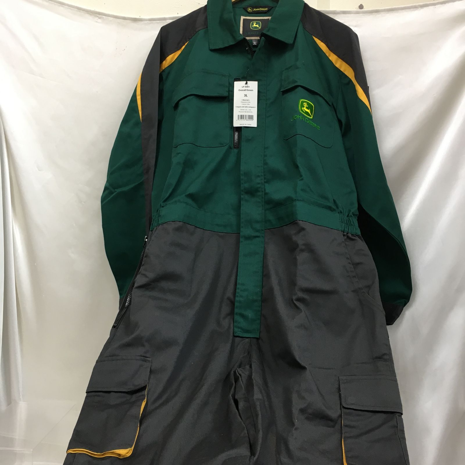 三沢店48-22-0421] JOHN DEERE つなぎ作業服 オリーブグリーン 3L