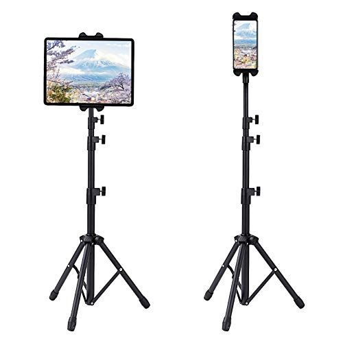 タブレット スタンド Phone/Ipadスタンド 三脚 2in1タブレットホルダー 360度回転 伸縮式 滑り止め 5-12.9インチスマホ/タブレット対応 高さ50-130 cm 三段階調節可能 ipad/iPhone/Android多機種対応