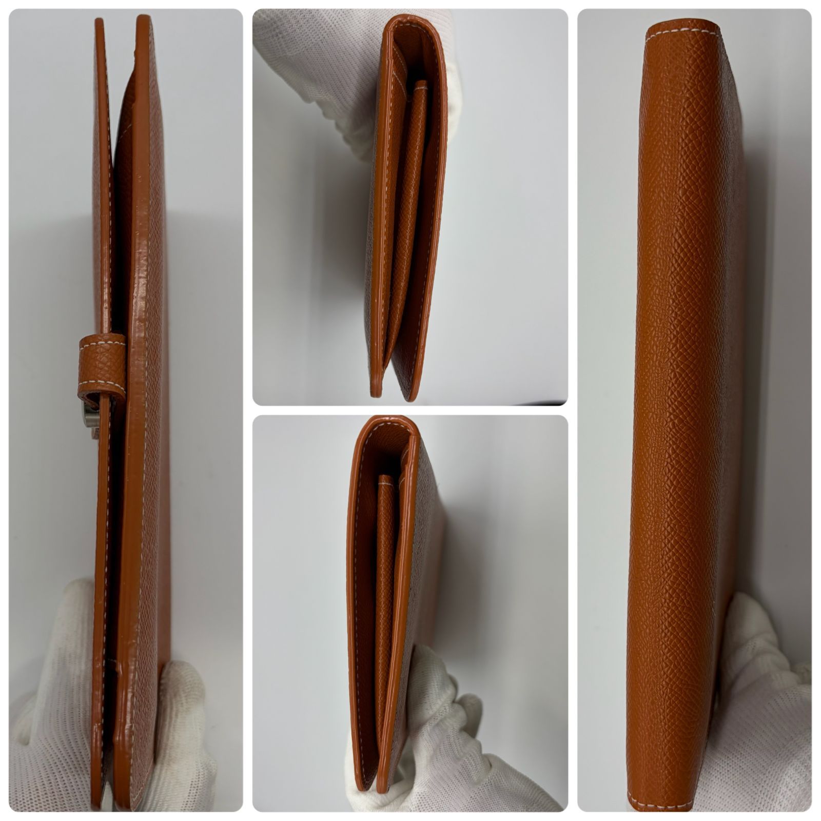 極美品！HERMES エルメス ドゴン GM デュオ オレンジ レザー長財布 