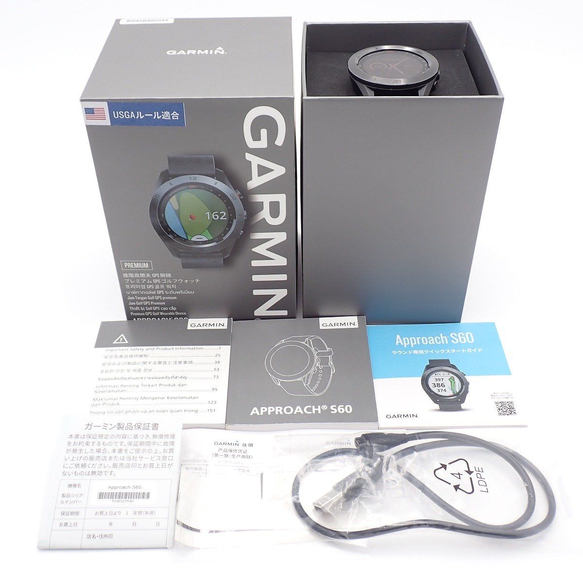 【美品】Garmin　Approach S60 Premium　箱　ゴルフ GARMIN ガーミン Approach S60 Premium ゴルフナビ スマートウォッチ