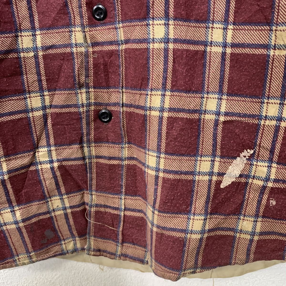 80s USA製 Sears 長袖 フランネルシャツ M レッド シアーズ ボタン 胸 