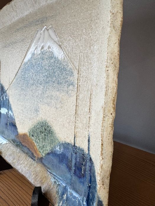 寺田みのる 瀬戸焼 陶額「富士山」 用心箱合布 飾り皿 大皿 角皿 インテリア 寺田みのる 瀬戸焼 陶額「富士山」 飾り皿 大皿 角皿 インテリア