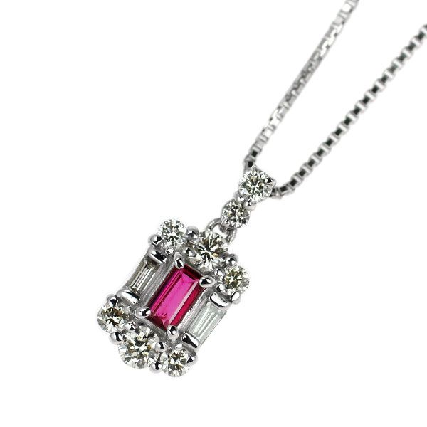 Pt900/ Pt850 ルビー ダイヤモンド ペンダントネックレス 0.07ct D0 