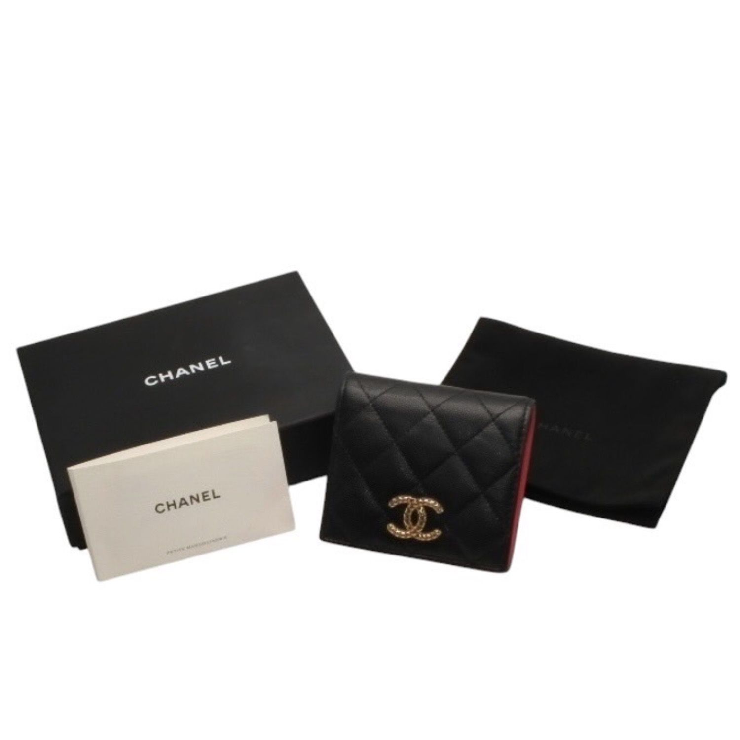 美品 シャネル CHANEL キャビアスキン クラシックスモールウォレット