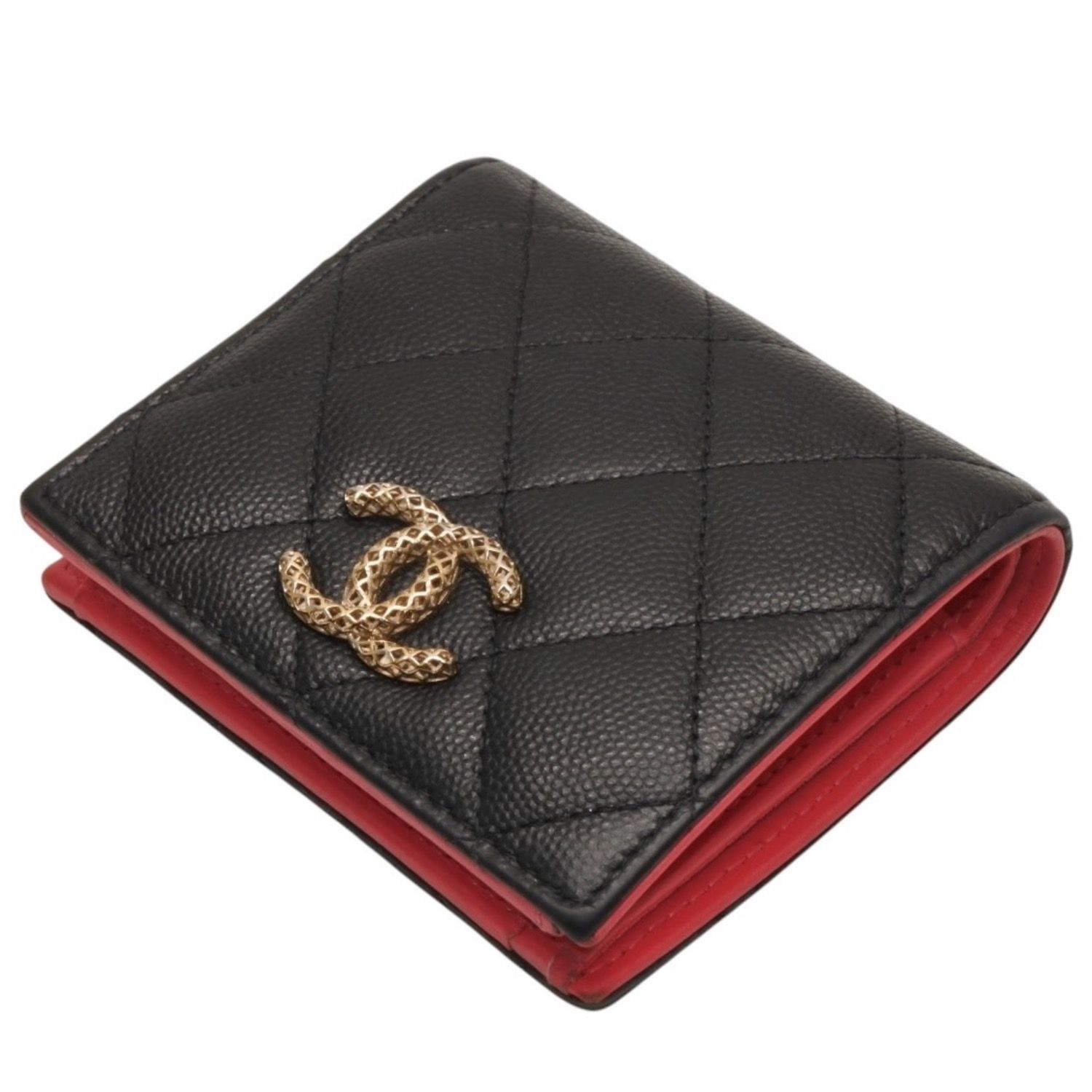 CHANEL シャネル Small Wallet スモールウォレット Black Pink Gold ブラック ピンク ゴールド キャビアスキン AP3185 XT734XNC 美品 中古 4a001033 CHANEL - CHANEL シャネル Small Wallet スモールウォレット Black
