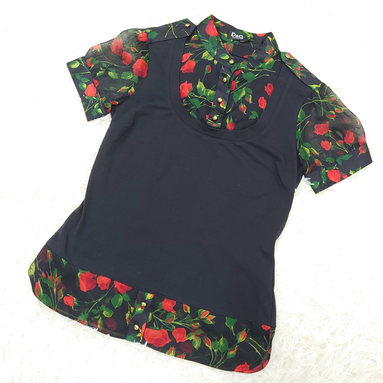 DOLCE&GABBANA カットソー トップス シルク 豪華 薔薇柄 36 D&G ／ Dolce＆Gabbana ドルチェアンドガッパーナ レイヤードシルク