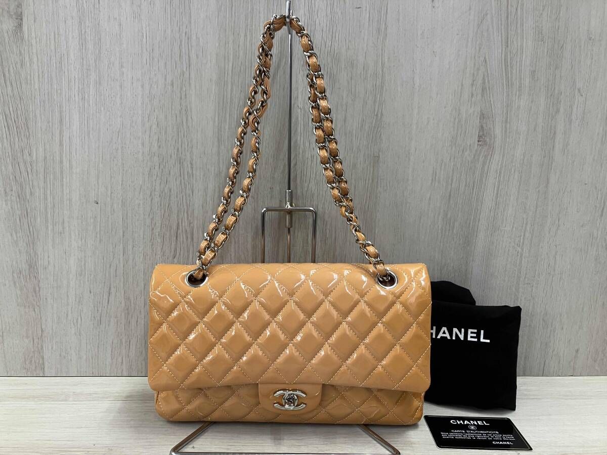 シャネル CHANEL エナメルマトラッセ25 バッグ ベージュ 保存袋